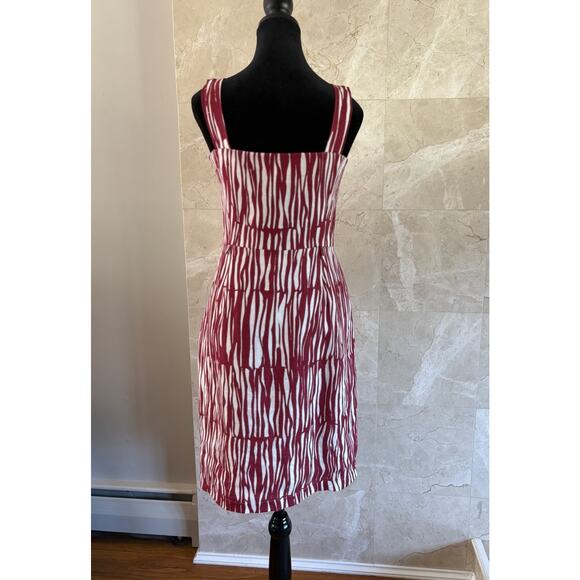 Max Mara 100% Linen Sheath Dress 6 Deep Berry Abstract Bold Minimalist Italian - Picture 12 of 15